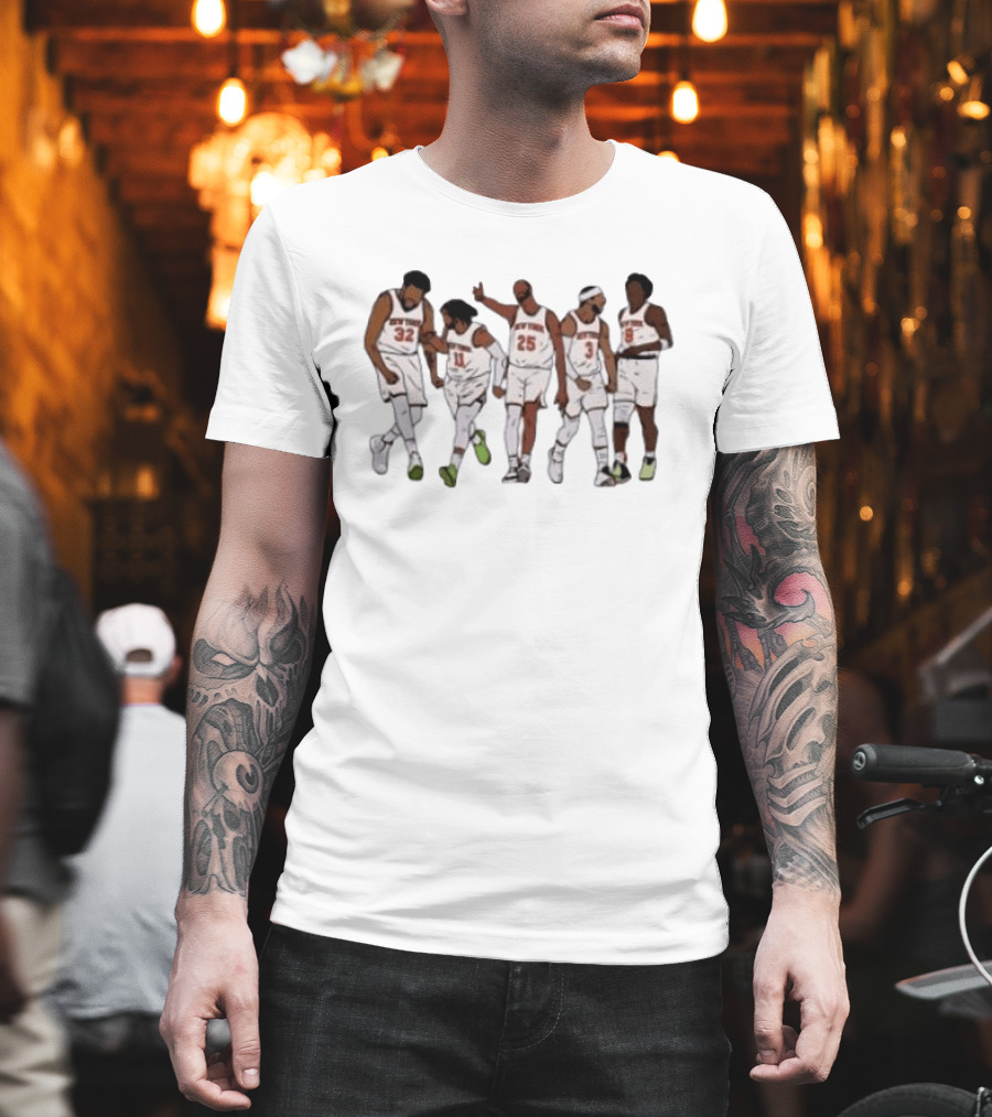 Jon Stewart Wearing New York Knicks Starting Five Basketball Players T-Shirt