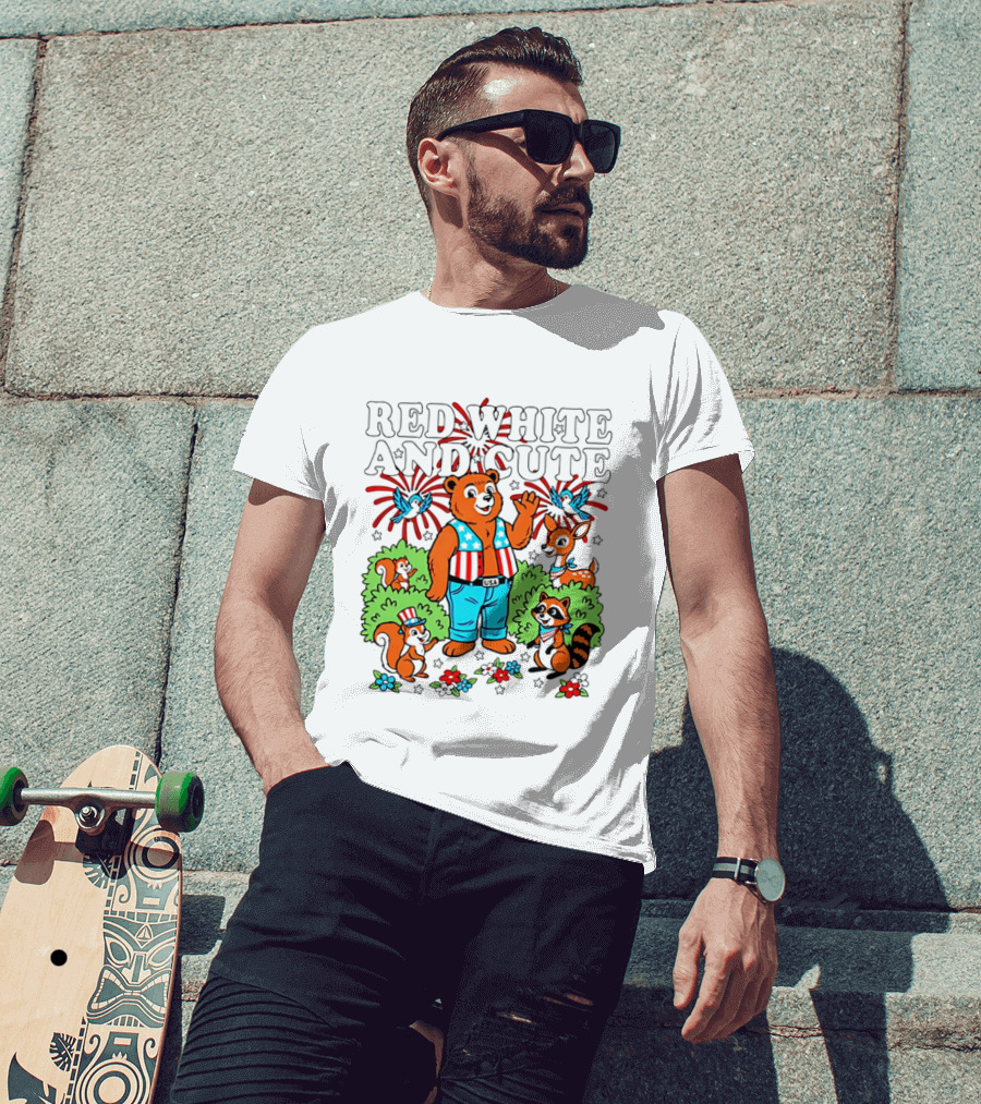 Red White And Cute Bear Raccoon Squirrel Peanuts T-Shirt