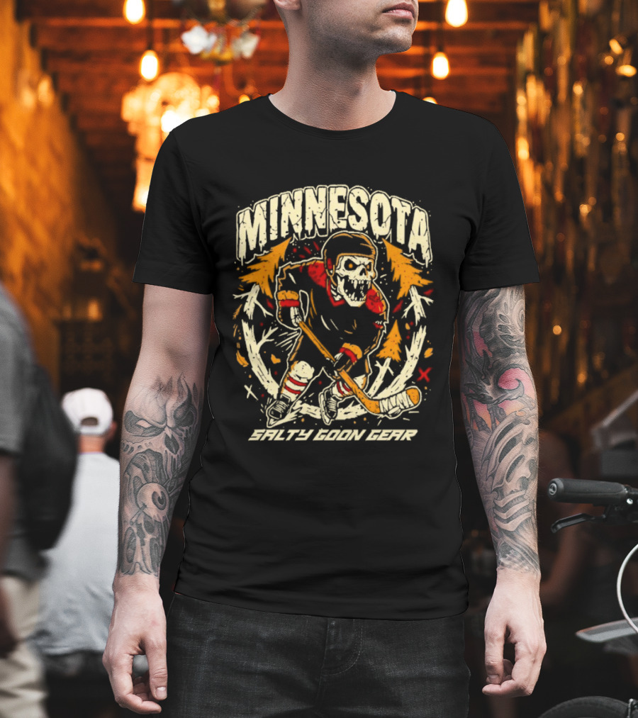 Minnesota Wild Salty Goon Hockey Skeleton T-Shirt