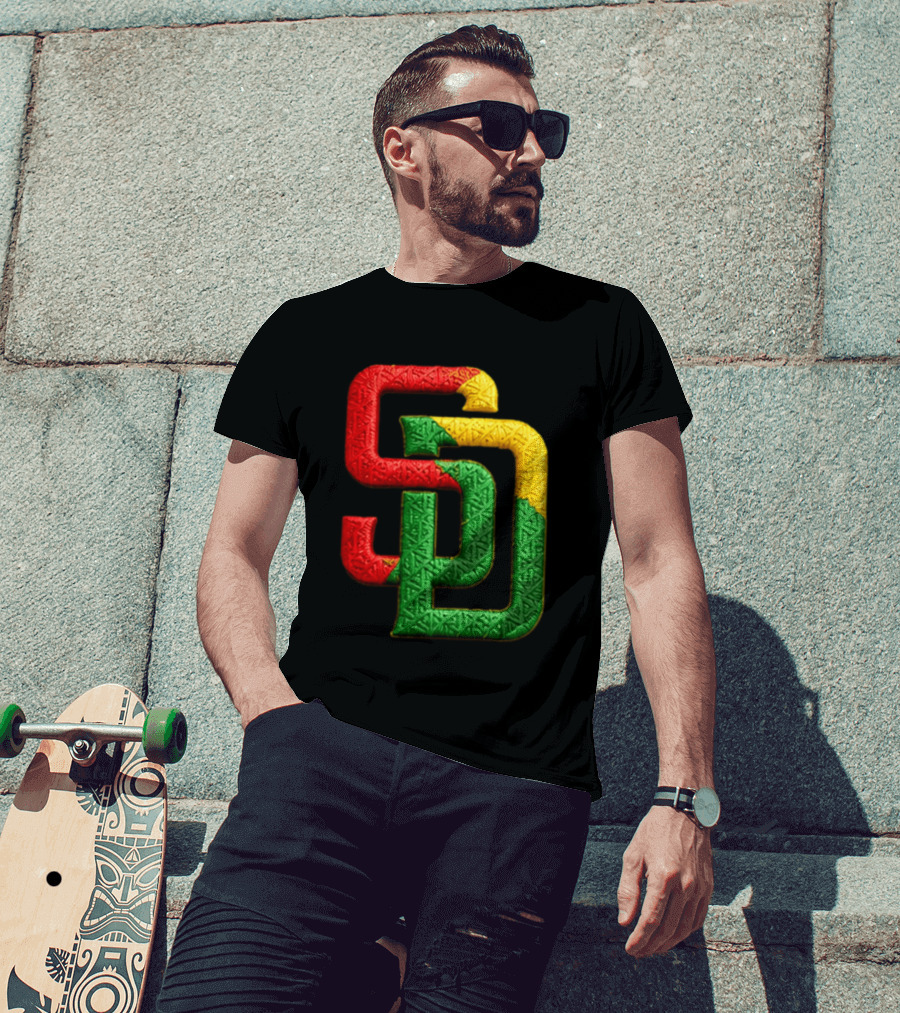 Padres African American Heritage 2026 Giveaway SD Red Gold Green T-Shirt