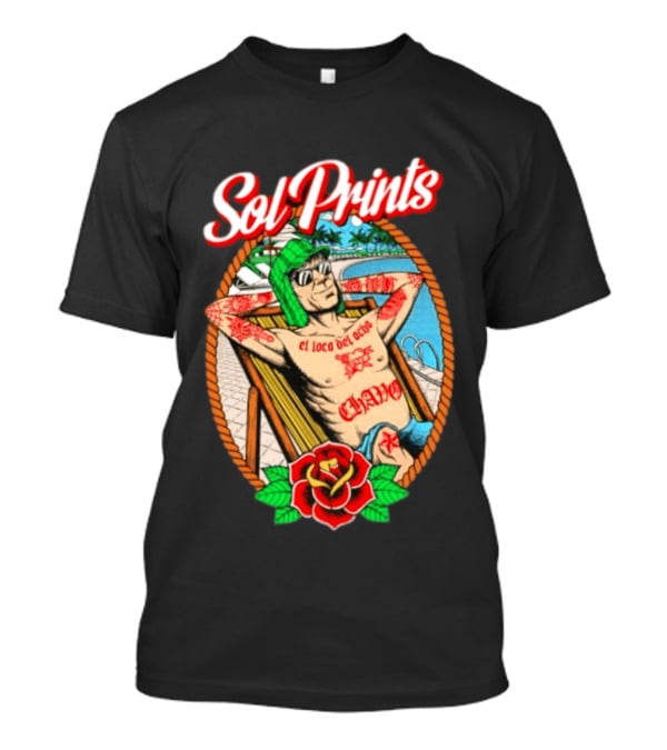 Sol Prints El Loco Del Ocho Chavo Relaxing By The Pool With Tattoos T-Shirt