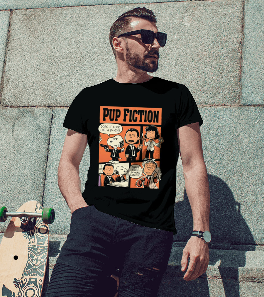 Pup Fiction Peanuts And Pulp Fiction Characters Mashup T-Shirt