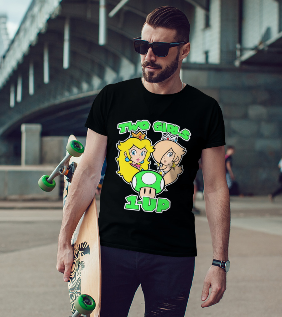 Two Girls 1 Up Mushroom Princesses Gaming T-Shirt