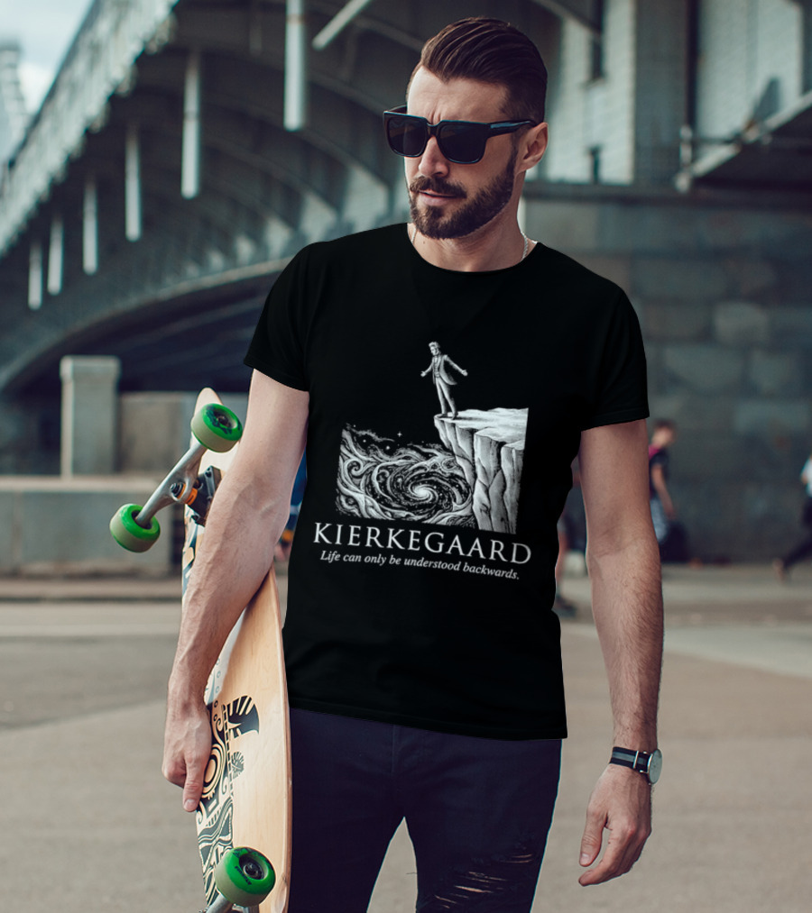 Kierkegaard Life Can Only Be Understood Backwards Cliff Edge T-Shirt