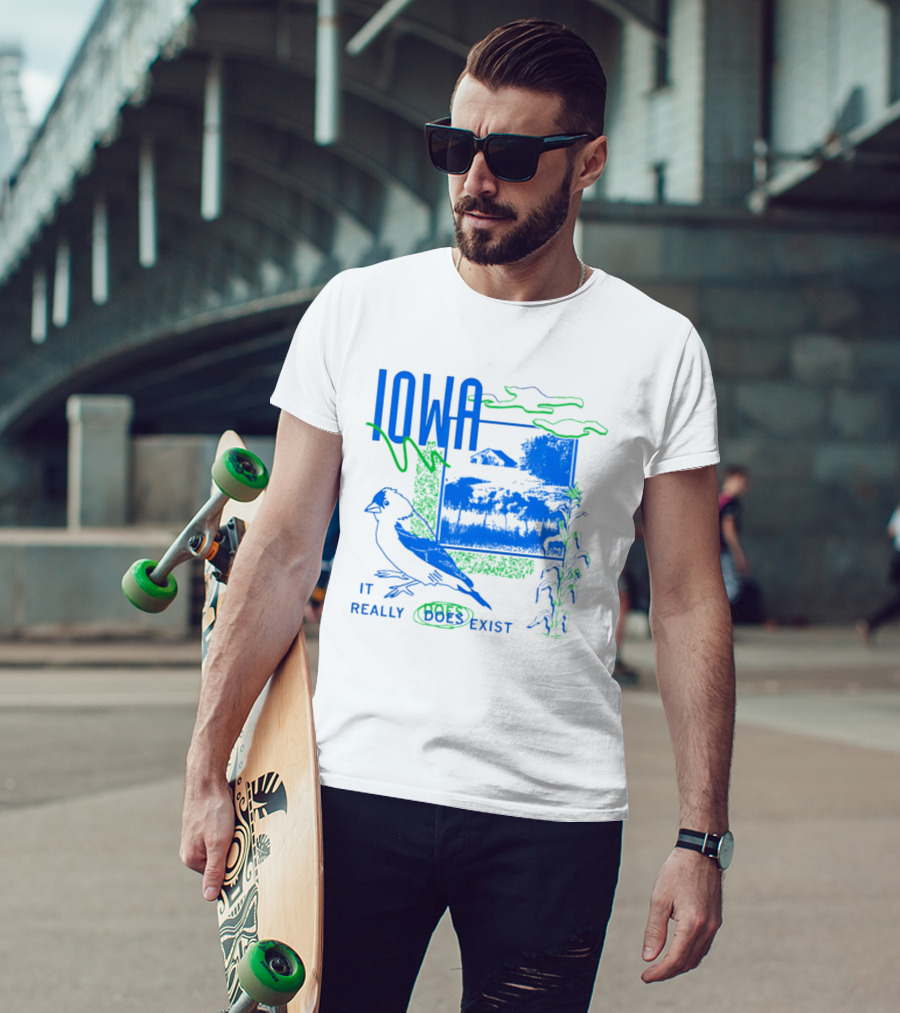 Iowa It Really Does Exist 90s Style Scenic Landscape Bird And Cornfield T-Shirt