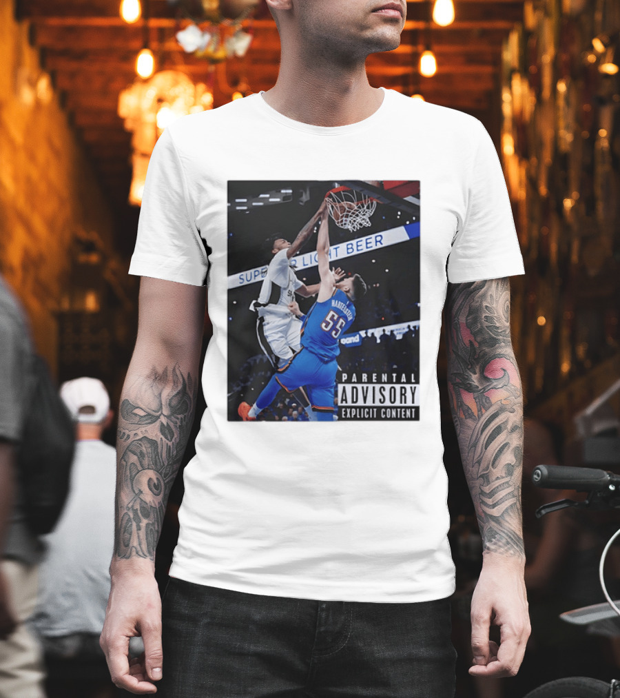Parental Advisory Explicit Content Dunk Contest New York Knicks Mitchell Robinson Basketball Photo T-Shirt