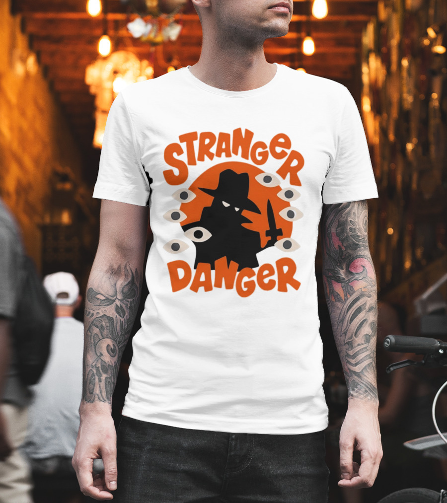 Stranger Danger Mysterious Figure Holding Knife Surrounded By Ing Eyes T-Shirt