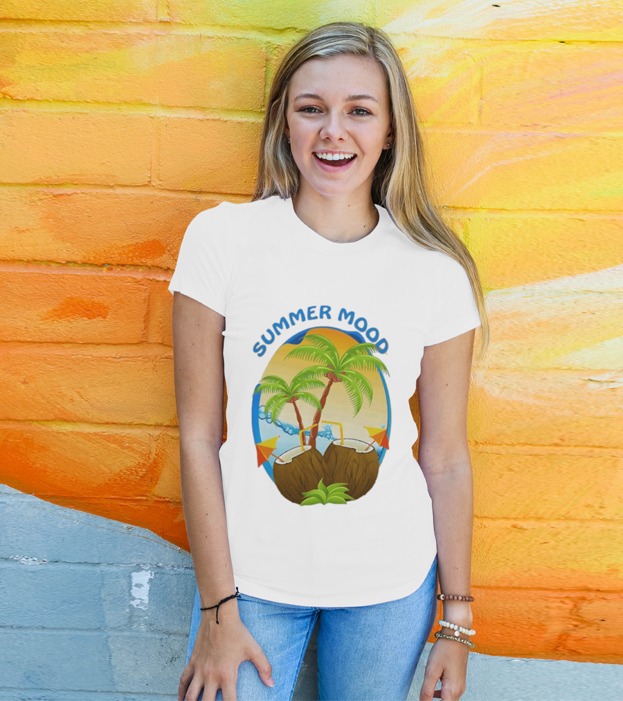 Summer Mood Tropical Palm And Coconut Drink Fiesta T-Shirt