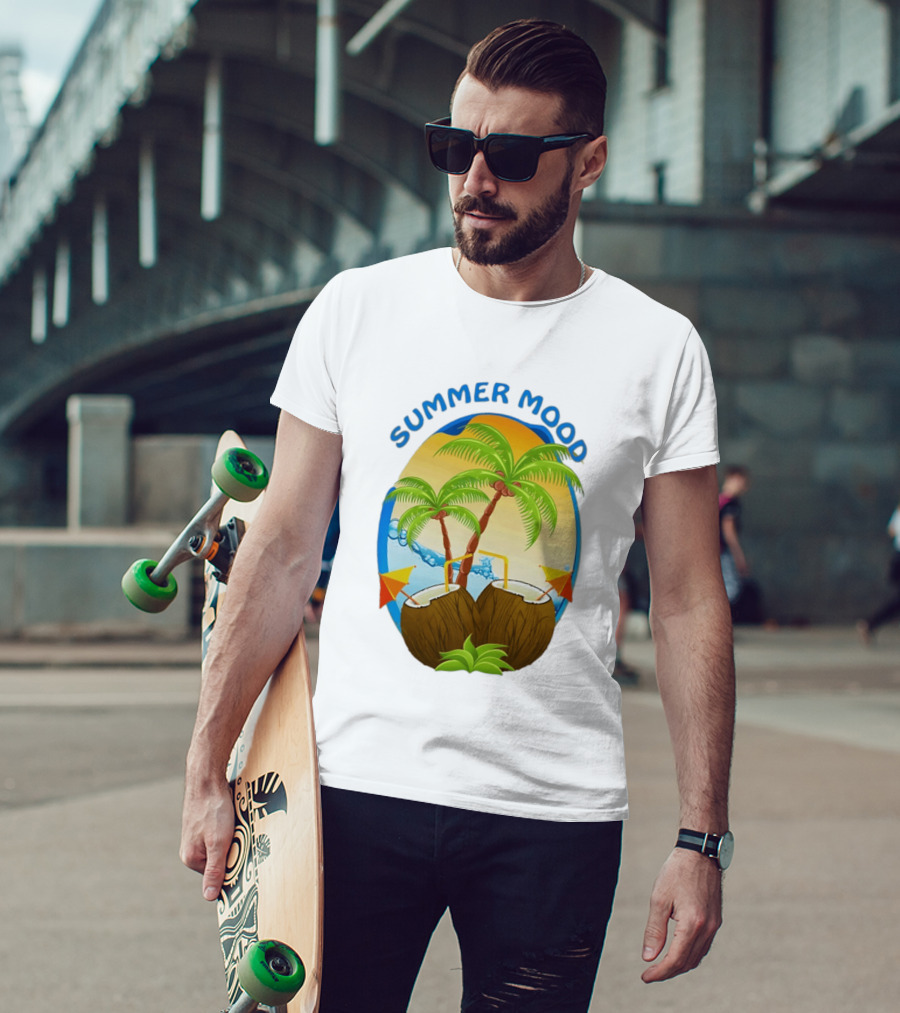Summer Mood Tropical Palm And Coconut Drink Fiesta T-Shirt