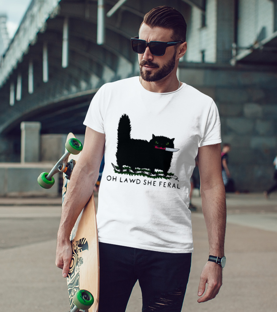 Oh Lawd She Feral Cat Knife Snake T-Shirt