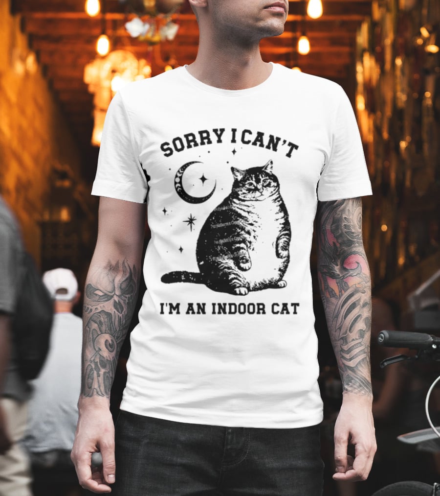 Sorry I Can't I'm An Indoor Cat Moon And Stars Fat Cat T-Shirt