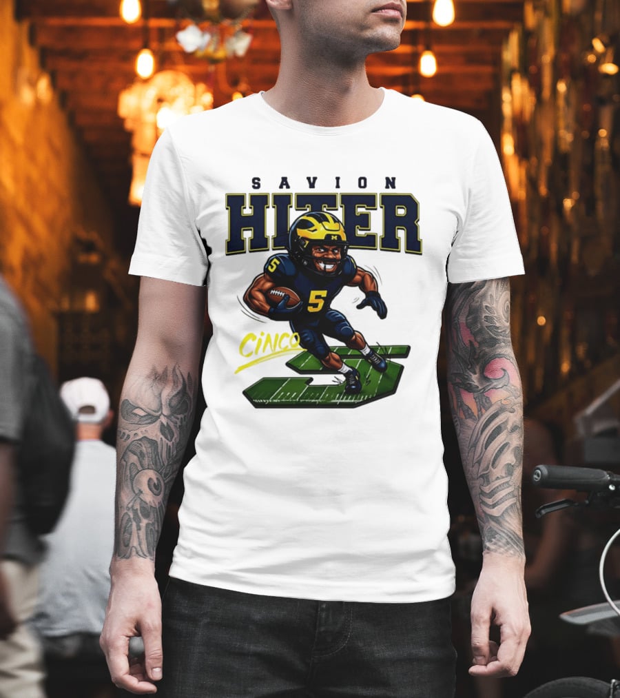 Savion Hiter Number 5 Cinco Valiant Michigan Wolverines Football Cartoon T-Shirt