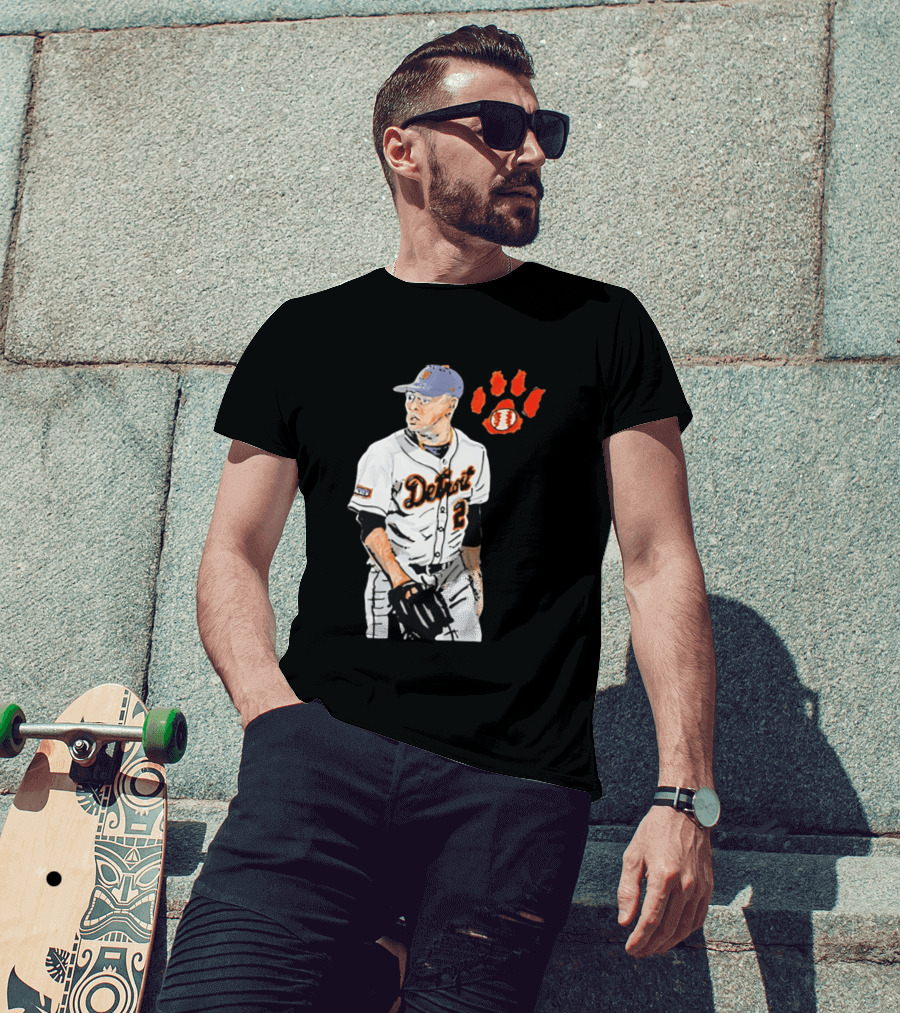 Detroit Tigers Tarik Skubal Baseball Cartoon Character With Paw Print And Baseball T-Shirt