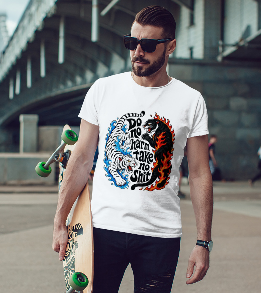 Do No Harm Take No Shit Blue Tiger And Fire Panther T-Shirt
