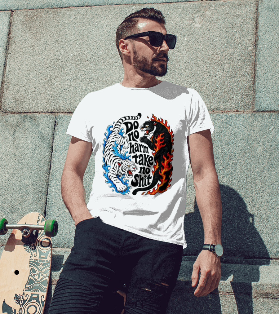 Do No Harm Take No Shit Blue Tiger And Fire Panther T-Shirt