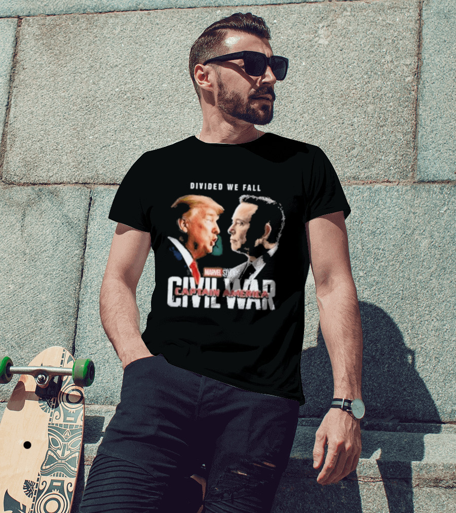 Marvel Studios Civil War Divided We Fall Captain America Trump Vs Elon T-Shirt