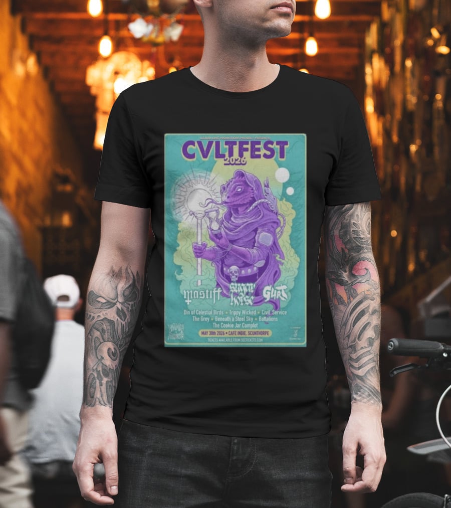 CVLTFEST 2026 Café INDIEpendent Scunthorpe May 30 Tour Featuring Mastiff Snow Gurt T-Shirt