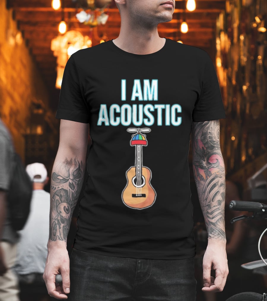 I Am Acoustic Guitar With Beanie Propeller Hat T-Shirt