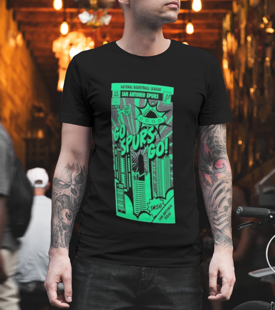 National Basketball League San Antonio Spurs Go Spurs Go Area 210 San Antonio Texas Comic Swish T-Shirt