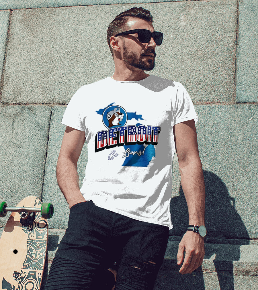 Detroit Lions Buc Ee's Go Lions Patriotic Michigan Map T-Shirt