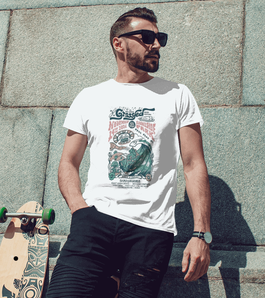 Shadowgrass November 14 2026 Nags Head NC Psychedelic Swirling Mushroom Wave T-Shirt