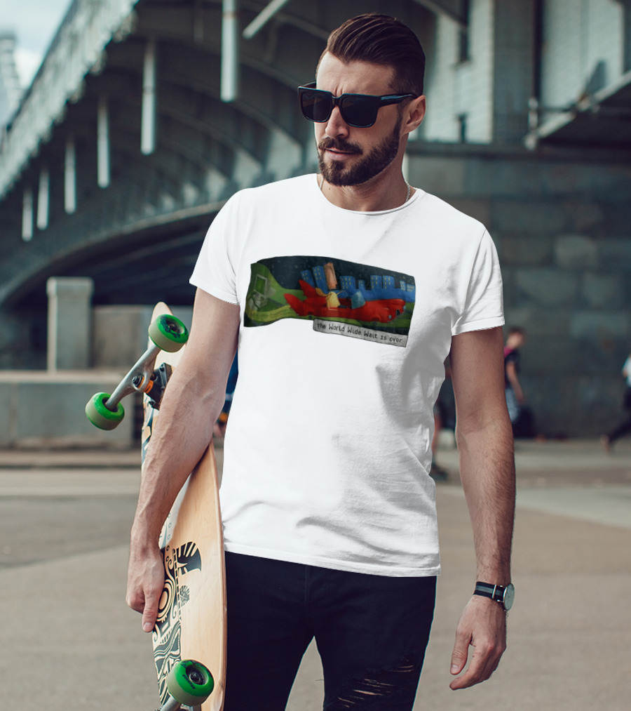 The World Wide Wait Is Over Red Car Cityscape Adventure T-Shirt
