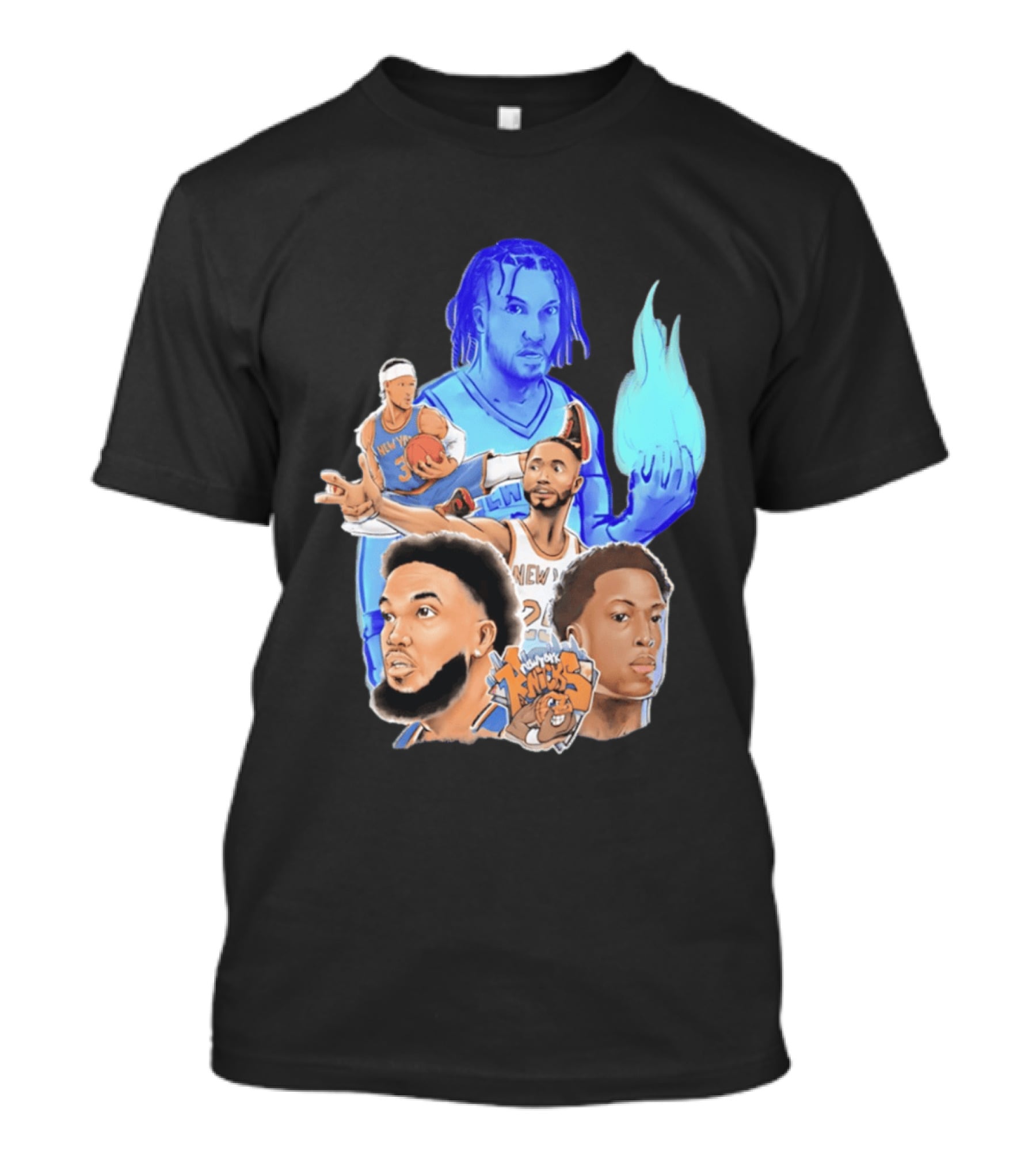 New York Knicks Basketball Stars Collage With Team Logo And Players T-Shirt
