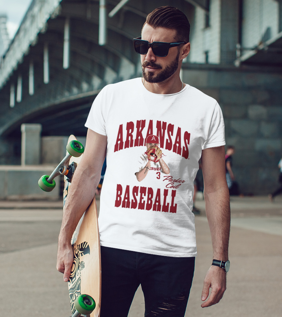 Arkansas Baseball Parker Coil Pitcher Glove Razorbacks Player 3 T-Shirt