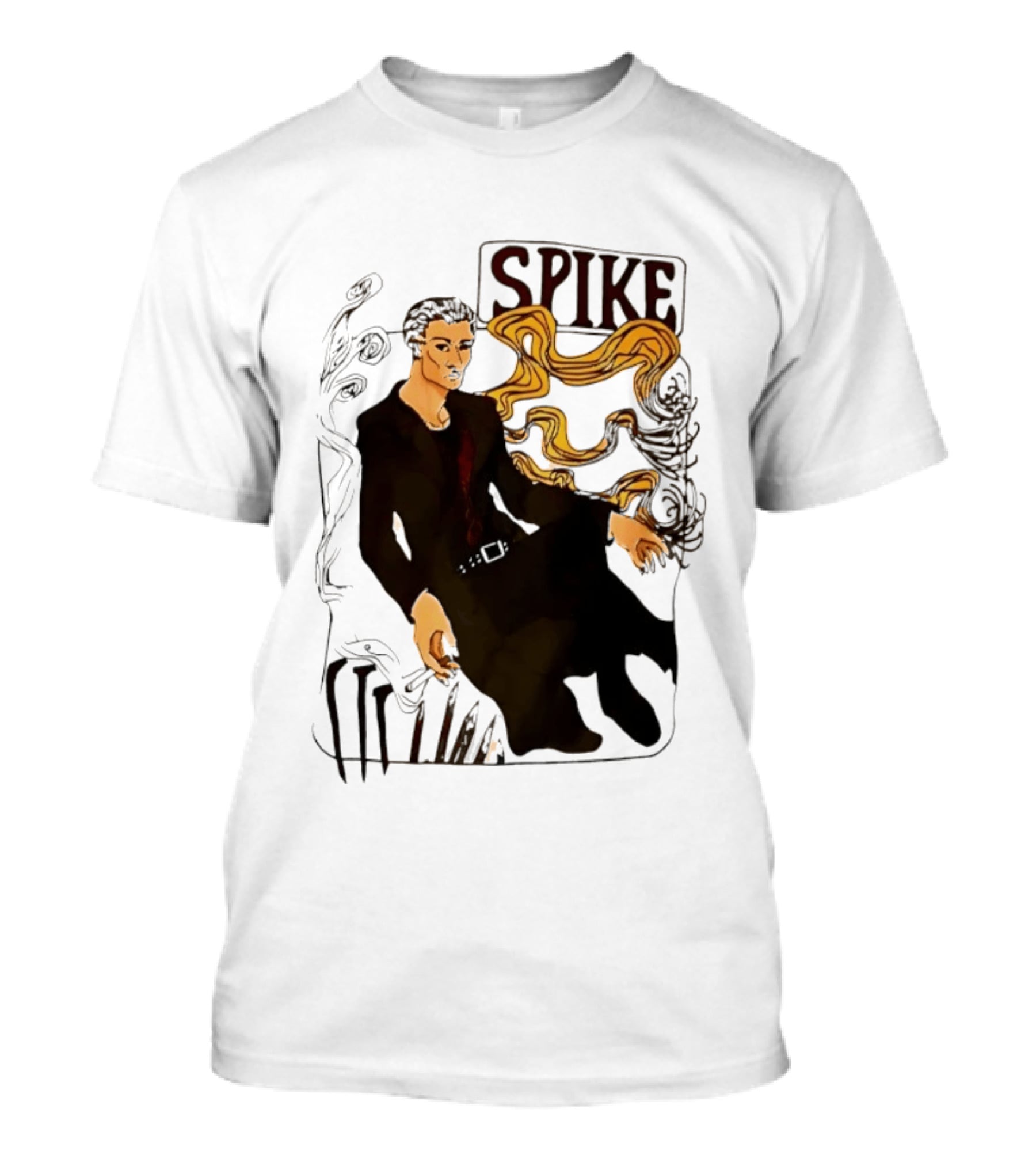 Spike Buffy The Vampire Slayer Illustrated Design With Abstract Vines And Accents T-Shirt