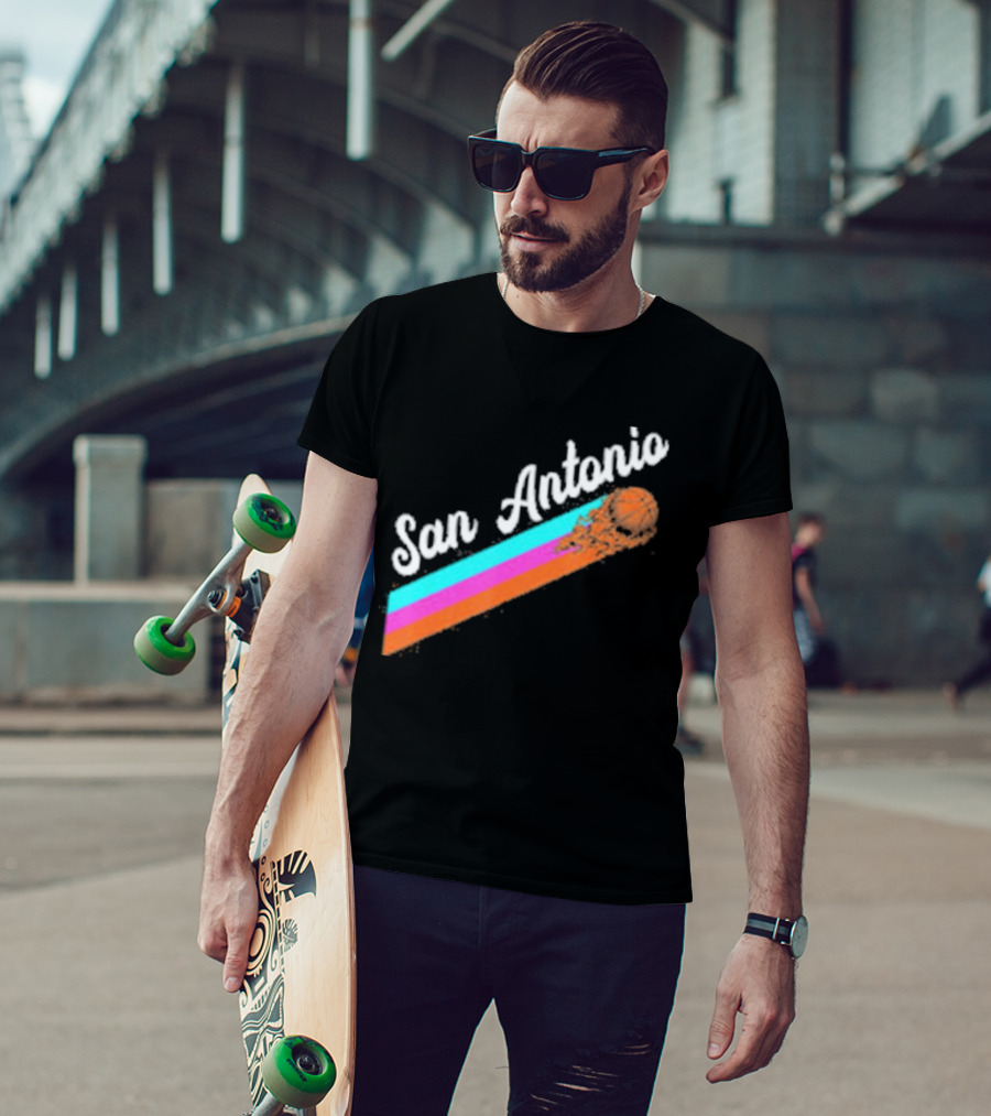 San Antonio Retro Basketball Multicolor Stripes T-Shirt