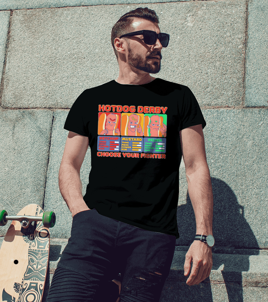 Hot Dog Derby Ketchup Mustard Relish Choose Your Fighter T-Shirt