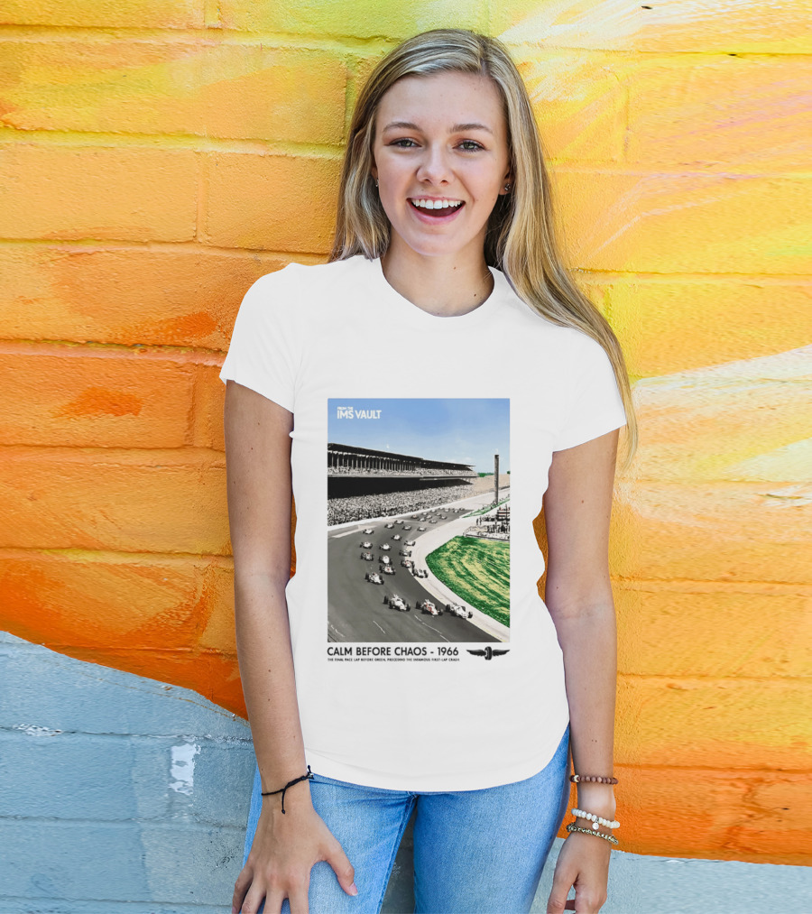 From The IMS Vault Calm Before Chaos 1966 Indianapolis Motor Speedway Racing Scene T-Shirt