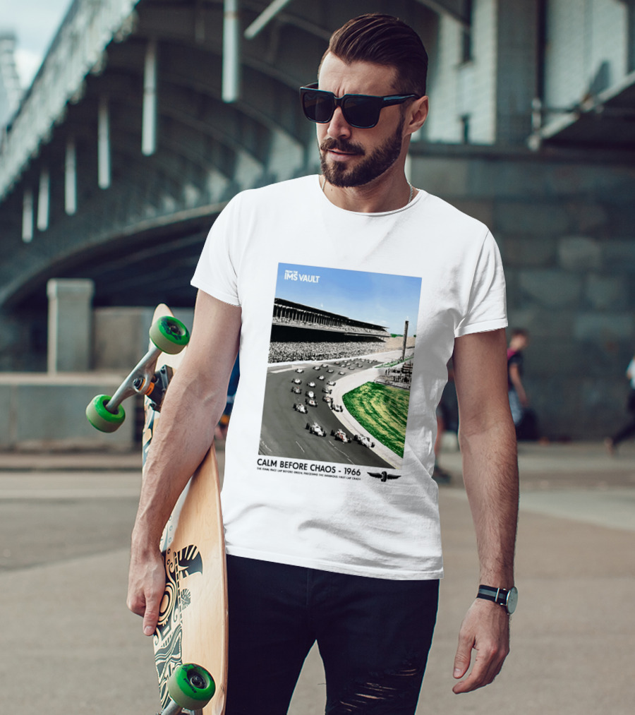 From The IMS Vault Calm Before Chaos 1966 Indianapolis Motor Speedway Racing Scene T-Shirt