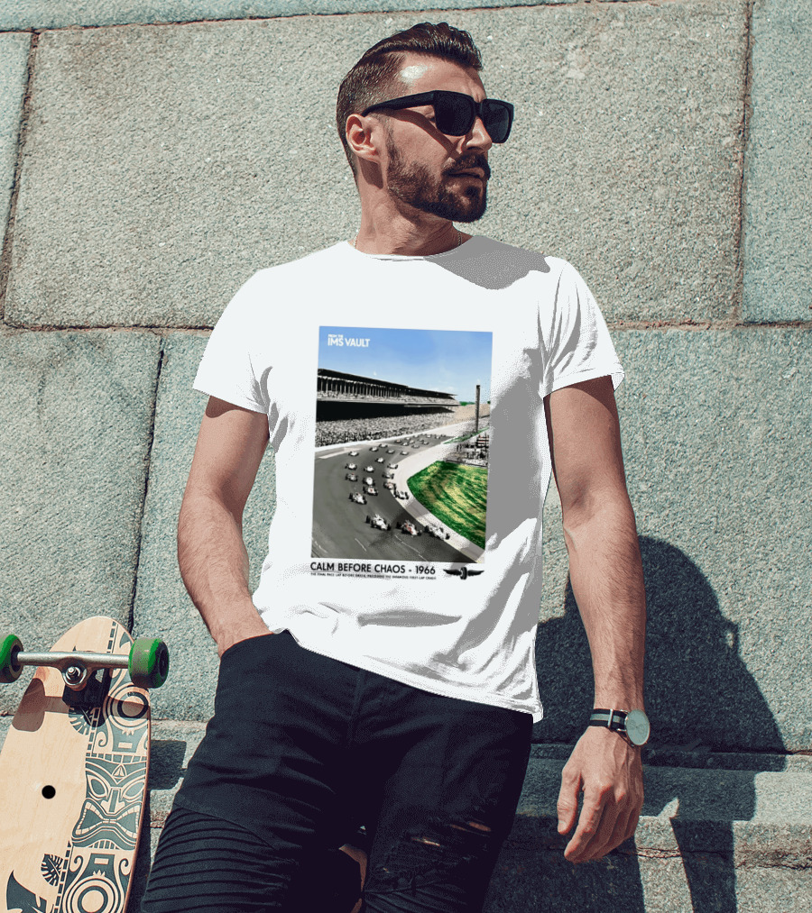 From The IMS Vault Calm Before Chaos 1966 Indianapolis Motor Speedway Racing Scene T-Shirt