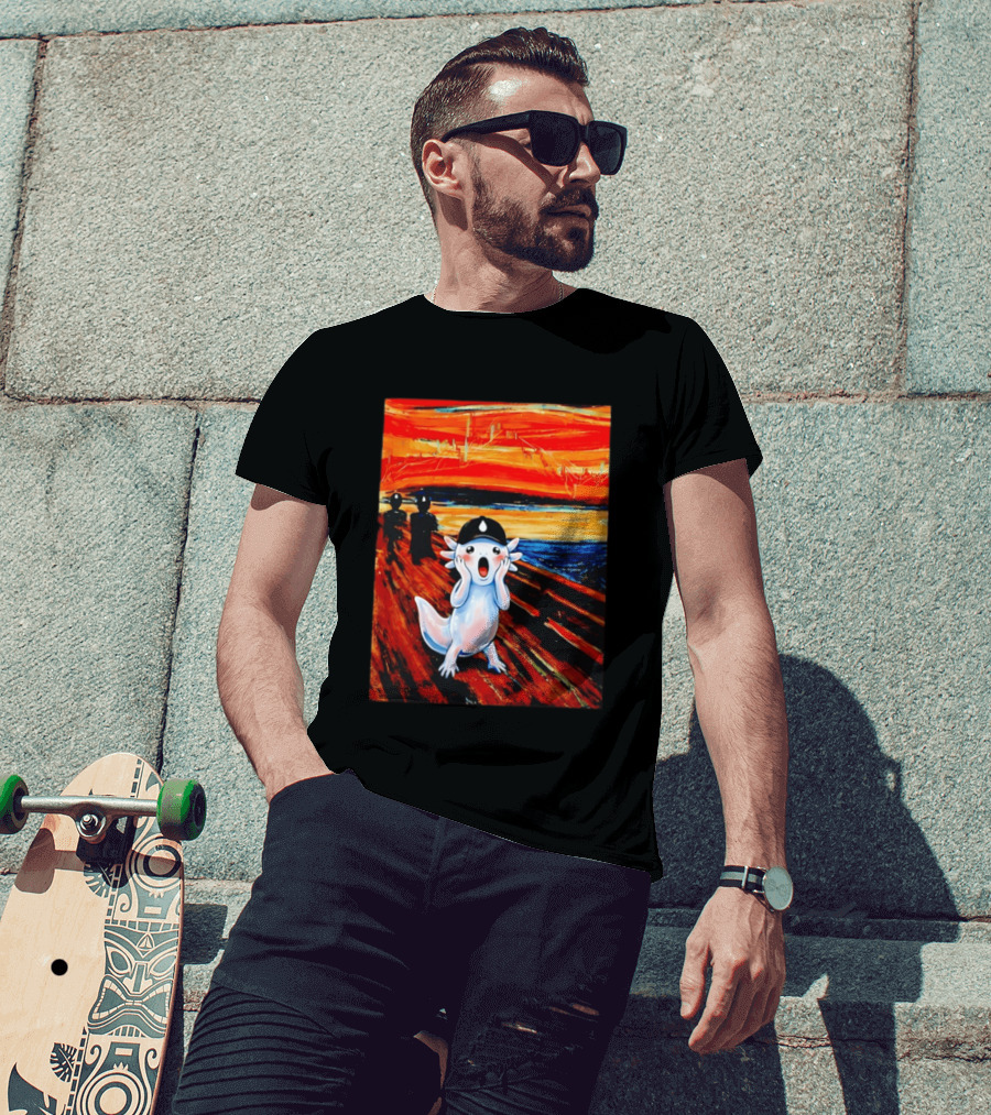 Axolotl Liquid The Scream Parody Painting Munch T-Shirt