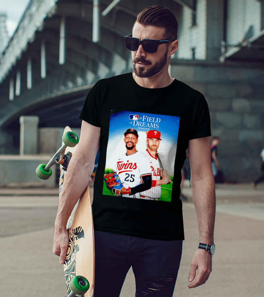 Twins Buxton Vs Phillies Harper MLB At Field Of Dreams August 2026 T-Shirt