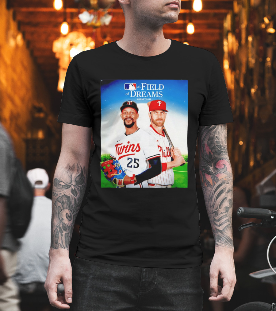 Twins Buxton Vs Phillies Harper MLB At Field Of Dreams August 2026 T-Shirt