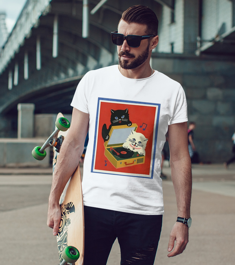 Alley Cats With Record Player And Musical Notes T-Shirt