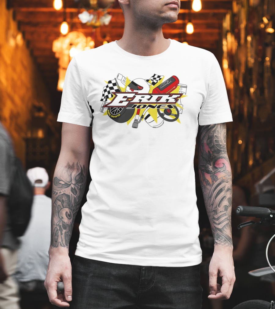 Erik Jones NASCAR Goodyear Racing EROK Motorsports Flags Tire Helmet Steering Wheel T-Shirt