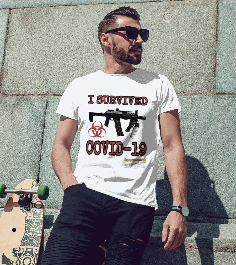 Nickatnite I Survived Covid 19 Biohazard Gun Warning T-Shirt