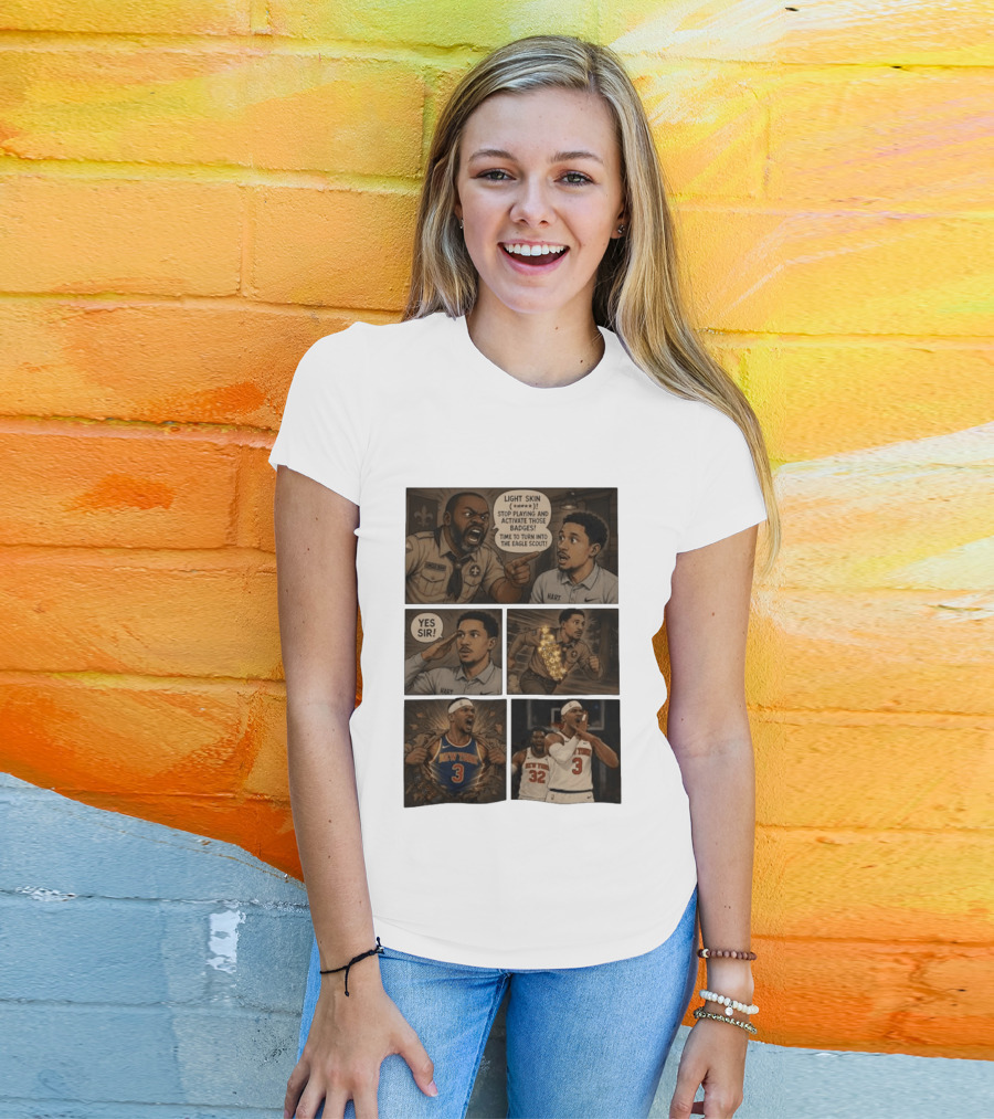New York Knicks Josh Hart Light Skin Activate Badges Basketball Comic T-Shirt