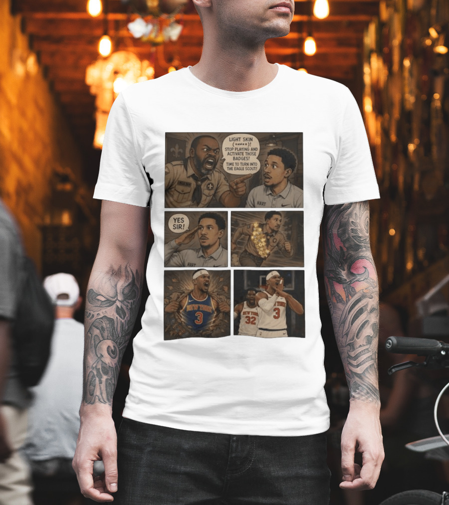 New York Knicks Josh Hart Light Skin Activate Badges Basketball Comic T-Shirt