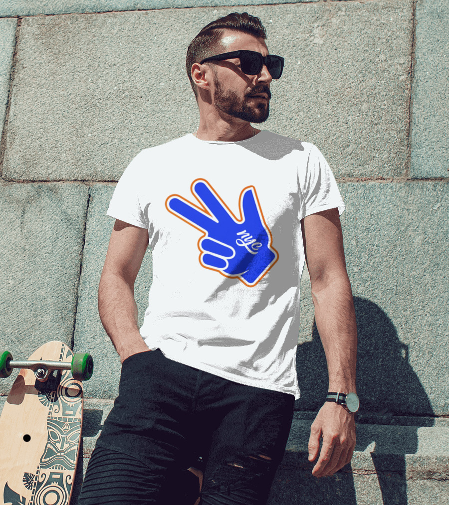 New York Knicks NYC Basketball Peace Sign Three Pointer T-Shirt