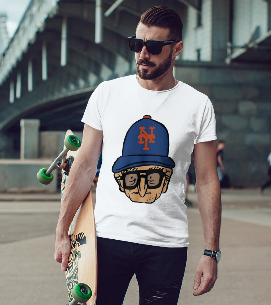Old Jewish Men Big Head Caricature Mets Cap T-Shirt