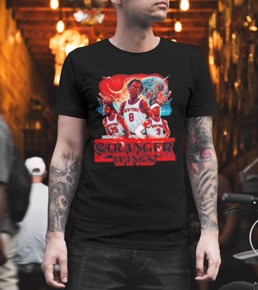 New York Knicks Bridges Anunoby Hart Stranger Wings Stranger Things Basketball T-Shirt