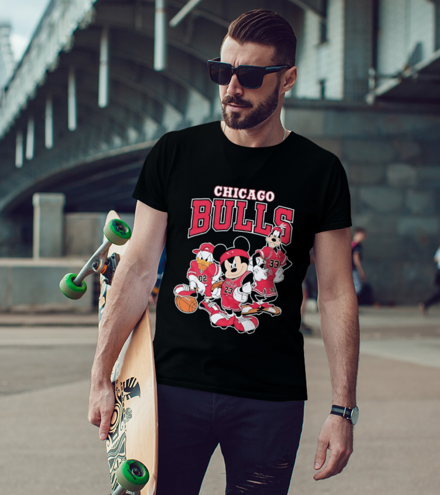 Mickey Mouse Donald Duck Goofy Chicago Bulls Jerseys Basketball T-Shirt