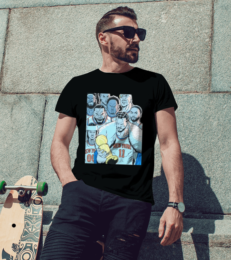 New York Knicks 2026 Invincible Indefensible Trophy Comic Style Basketball Team T-Shirt