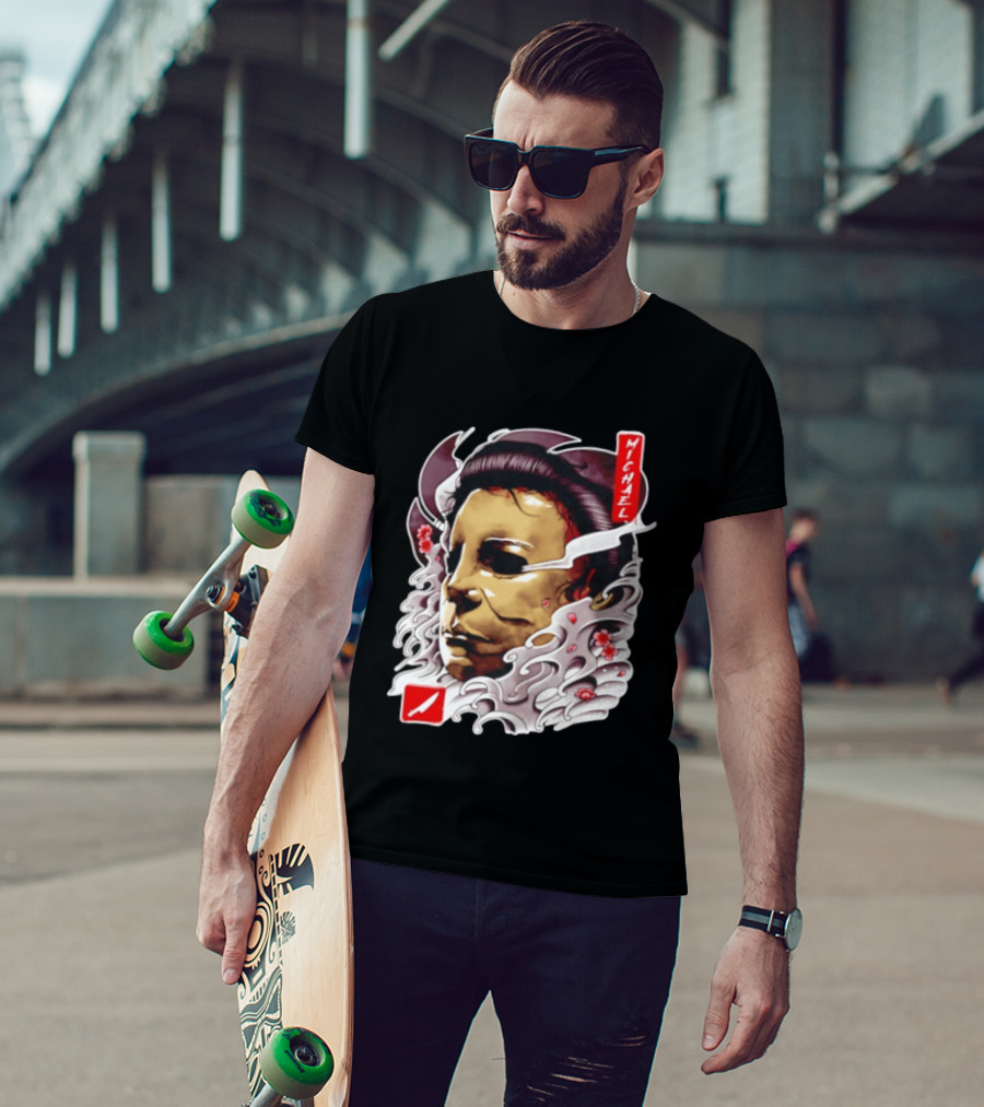 Michael Myers Mask Horror Big Head Art With Red Details T-Shirt