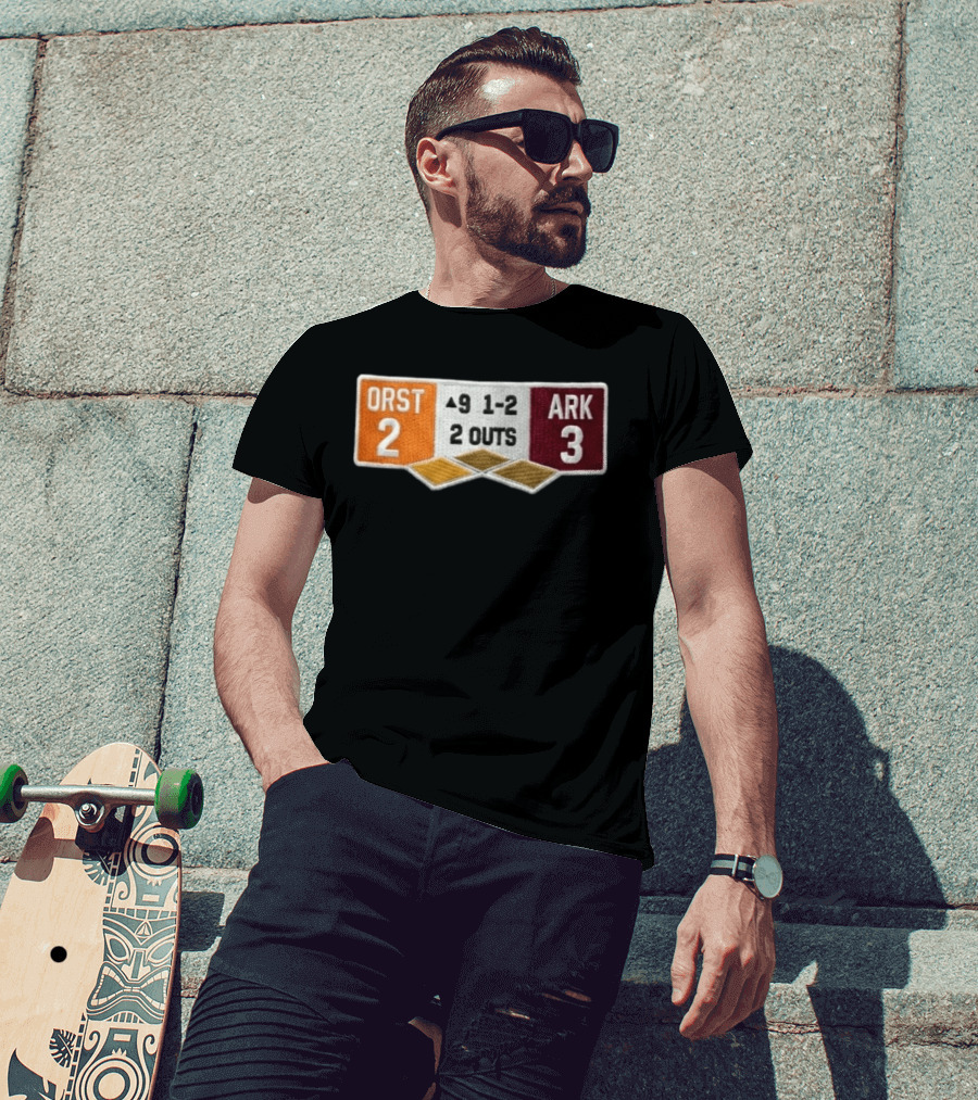 ORST 2 ARK 3 Scoreboard 9 1 2 2 Outs Baseball Patch T-Shirt