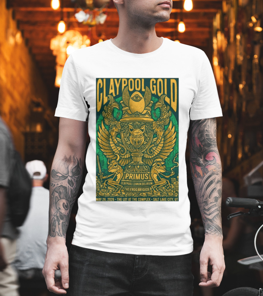 Claypool Gold Primus Salt Lake City UT 5 26 2026 The Complex Claypool Lennon Delirium Frog Brigade T-Shirt
